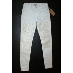 NWT New Womens True Religion USA Halle Jeans Skinny White Mid Designer Patch 26